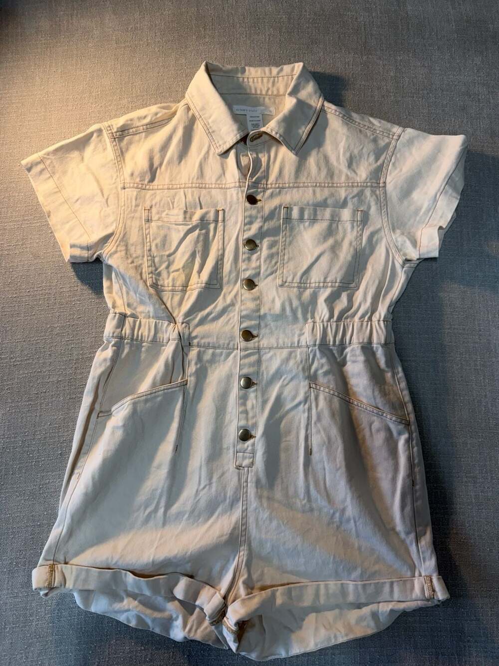 Altar'd State Cream Cotton Button-Front Utility Romper